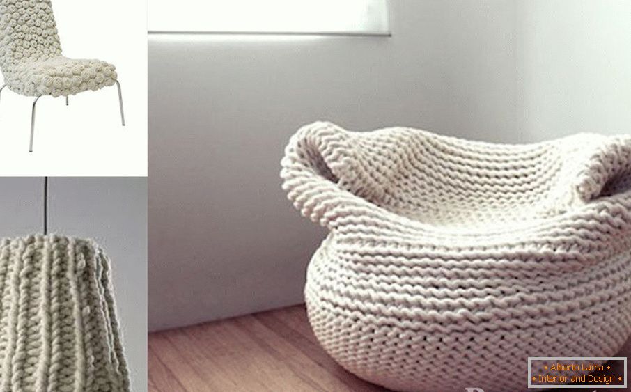 Articles d'intérieur tricotés: chaise, lustre, chaise-sac