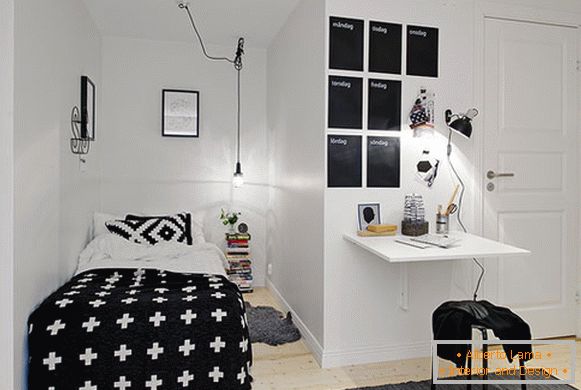 Élégante petite chambre aux couleurs noir et blanc