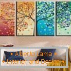 Peindre avec un arbre multicolore sur le canapé