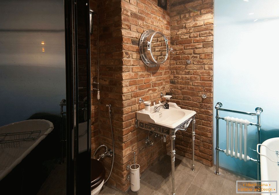 Une salle de bain d'un appartement dans un style loft