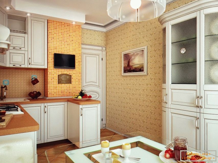 Exemple d'aménagement intérieur d'une petite cuisine sur la photo