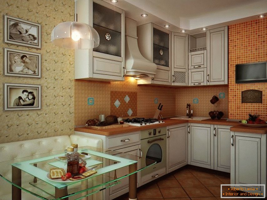 Exemple d'aménagement intérieur d'une petite cuisine sur la photo
