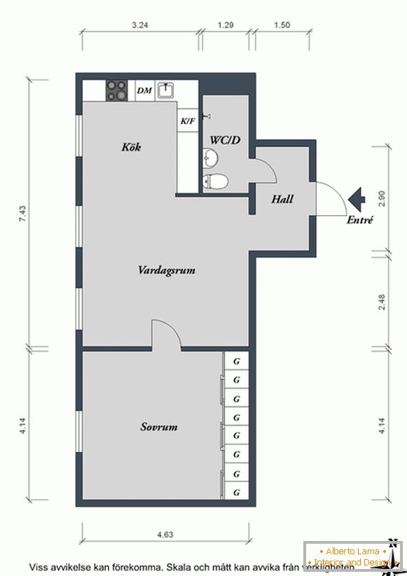 Le plan d'un petit appartement en Suède