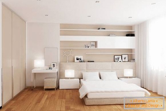 Design moderne d'une chambre blanche avec un sol chaud