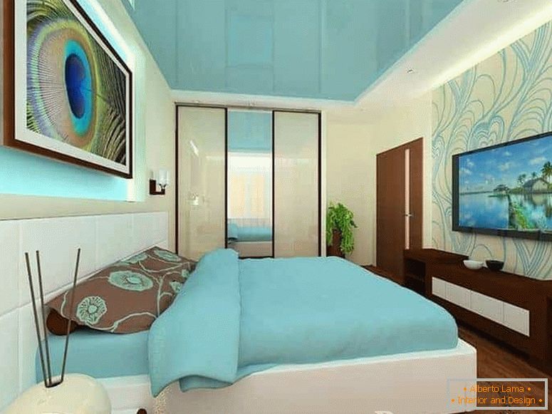 Chambre extrudée avec plafond turquoise brillant