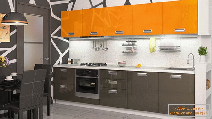 Ensembles de cuisine modulaires de couleur orange - la solution idéale pour l'organisation d'un intérieur chaleureux et confortable.