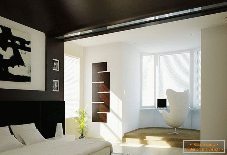Une chambre confortable avec un plafond noir et des murs