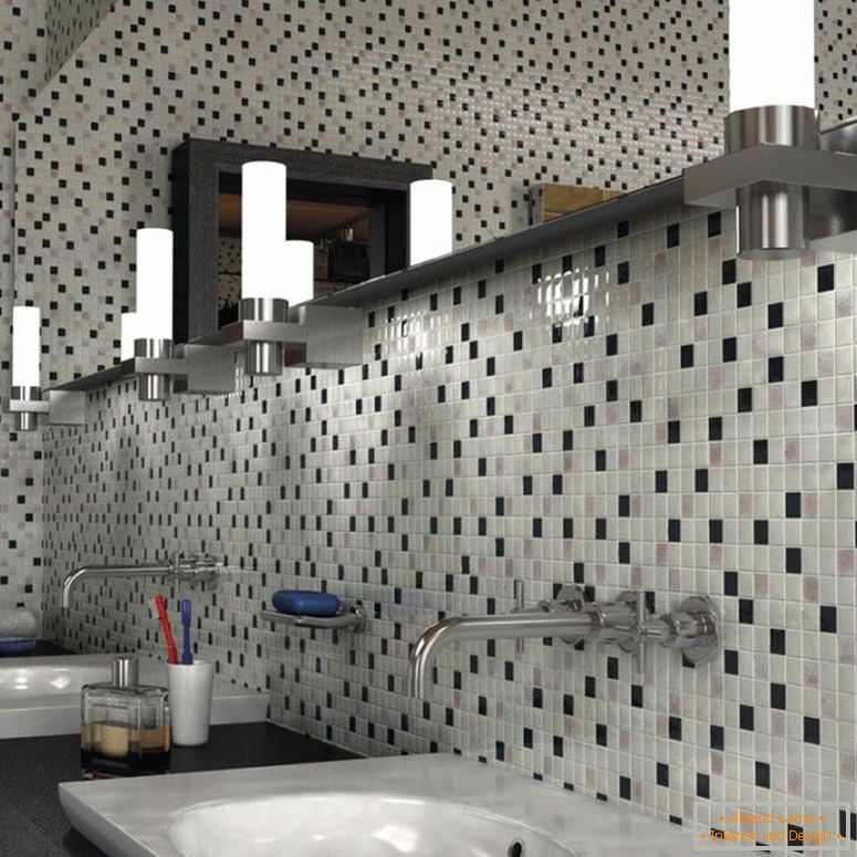 salle de bain en mosaïque noire et blanche