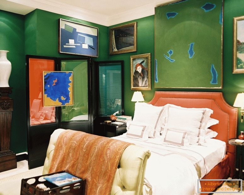 Design d'intérieur de chambre à coucher en couleurs vertes