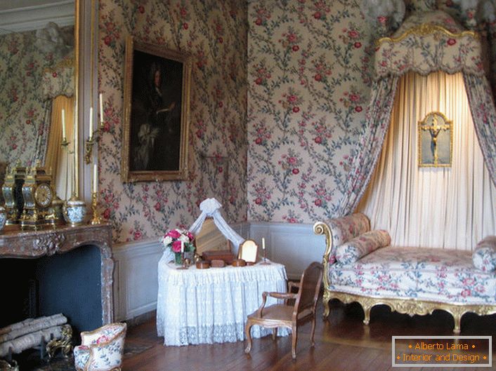 La décoration colorée des murs est en harmonie avec le revêtement du canapé et de la verrière. Un salon baroque avec une grande cheminée est une excellente idée pour une maison de campagne.