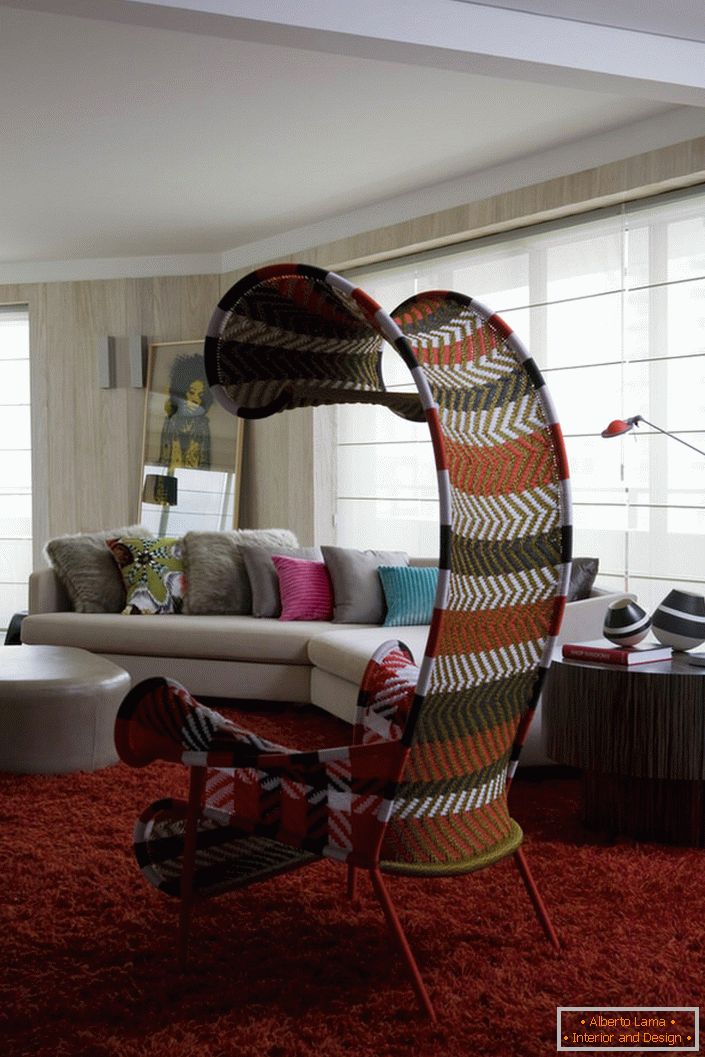 Maquette de mobilier design pour le salon en éco-style - fauteuil en textile avec baldaquin.