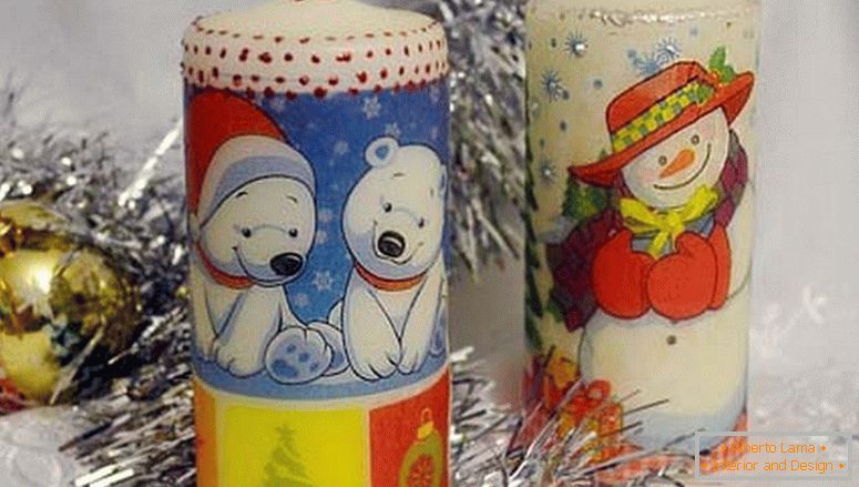 Bougies avec un bonhomme de neige et des oursons