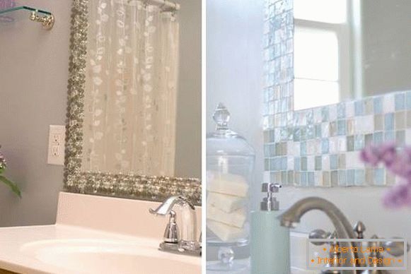 Comment décorer les murs de la salle de bain - la décoration du miroir est en mosaïque