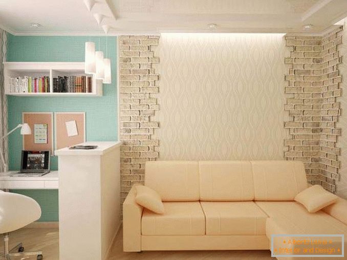 Design d'appartement 1 pièce Khrouchtchev - photo avec un canapé d'angle