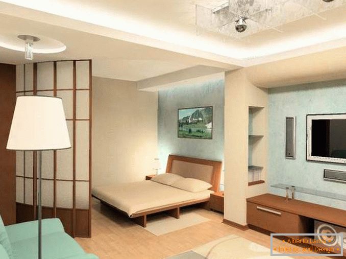 Design d'appartement 1 pièce à Khrouchtchev - photo d'une chambre avec un lit