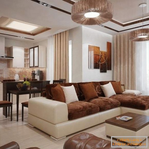 Design de salon moderne dans une maison privée de couleur blanche et marron