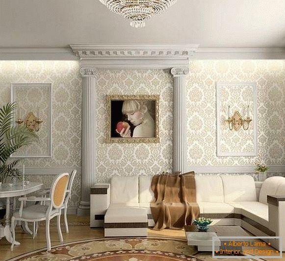 Design classique du salon dans une maison privée avec décoration en stuc