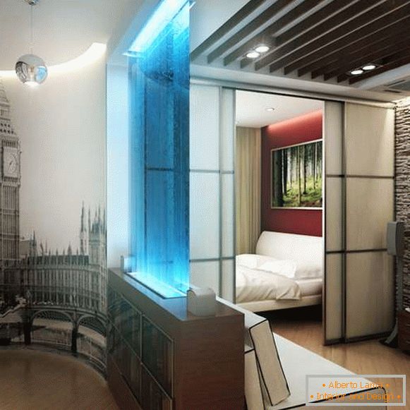 Design d'intérieur d'un appartement de 40 m2 avec cloisons coulissantes