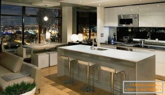 cuisine design combinée avec salon dans l'appartement, photo 25