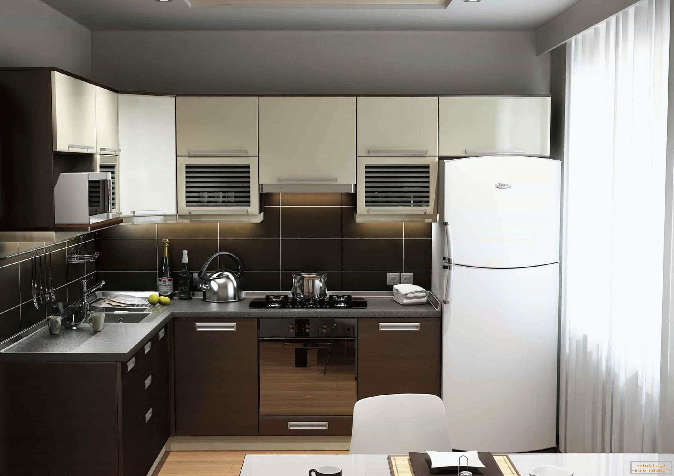 Agencement de mobilier compact dans une petite cuisine