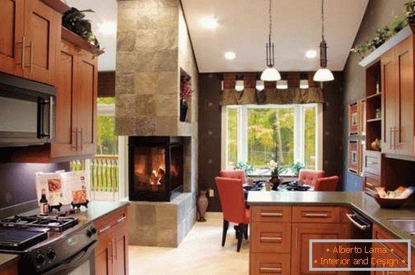 intérieur de cuisine avec cheminée photo