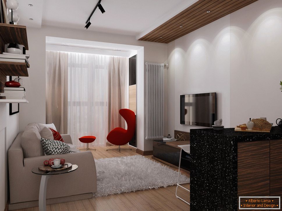 Appartement design 30 m2. m avec des accents rouges - фото 3