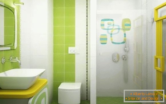 Salle de bain combinée dans les couleurs vertes et salle de douche