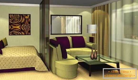 Petite chambre - chambre à coucher dans la conception d'un petit appartement à Khrouchtchev
