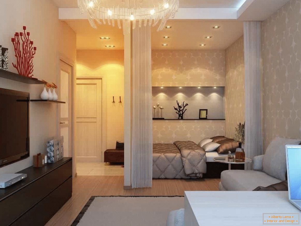 Design d'un appartement d'une chambre avec une chambre