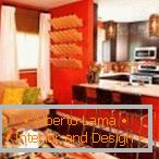 Cuisine-salon de couleur orange