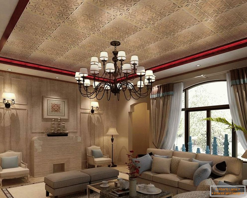 Salon de style classique с высоким потолком