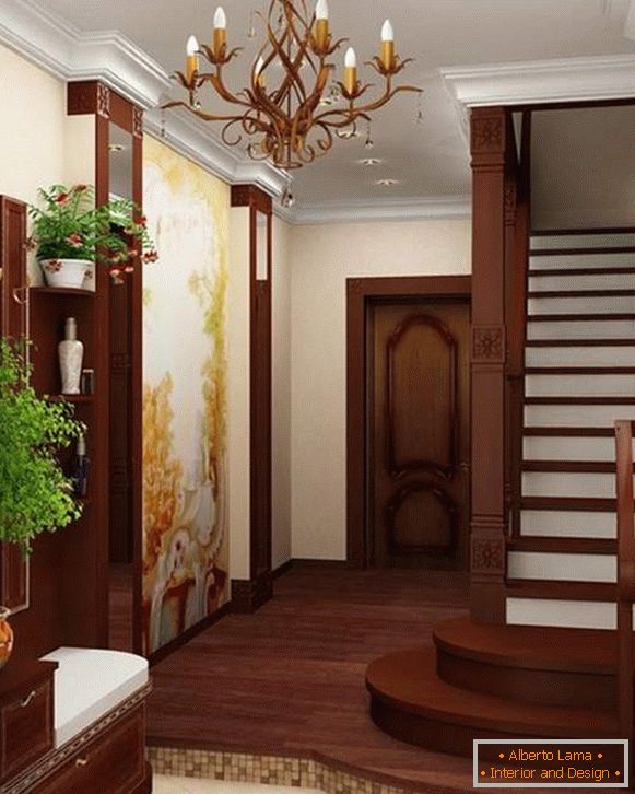 Conception d'un petit couloir dans une maison privée avec un escalier au 2ème étage