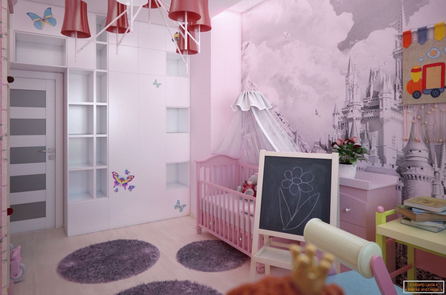 Design d'intérieur de la chambre d'enfants de la fille avec une serrure
