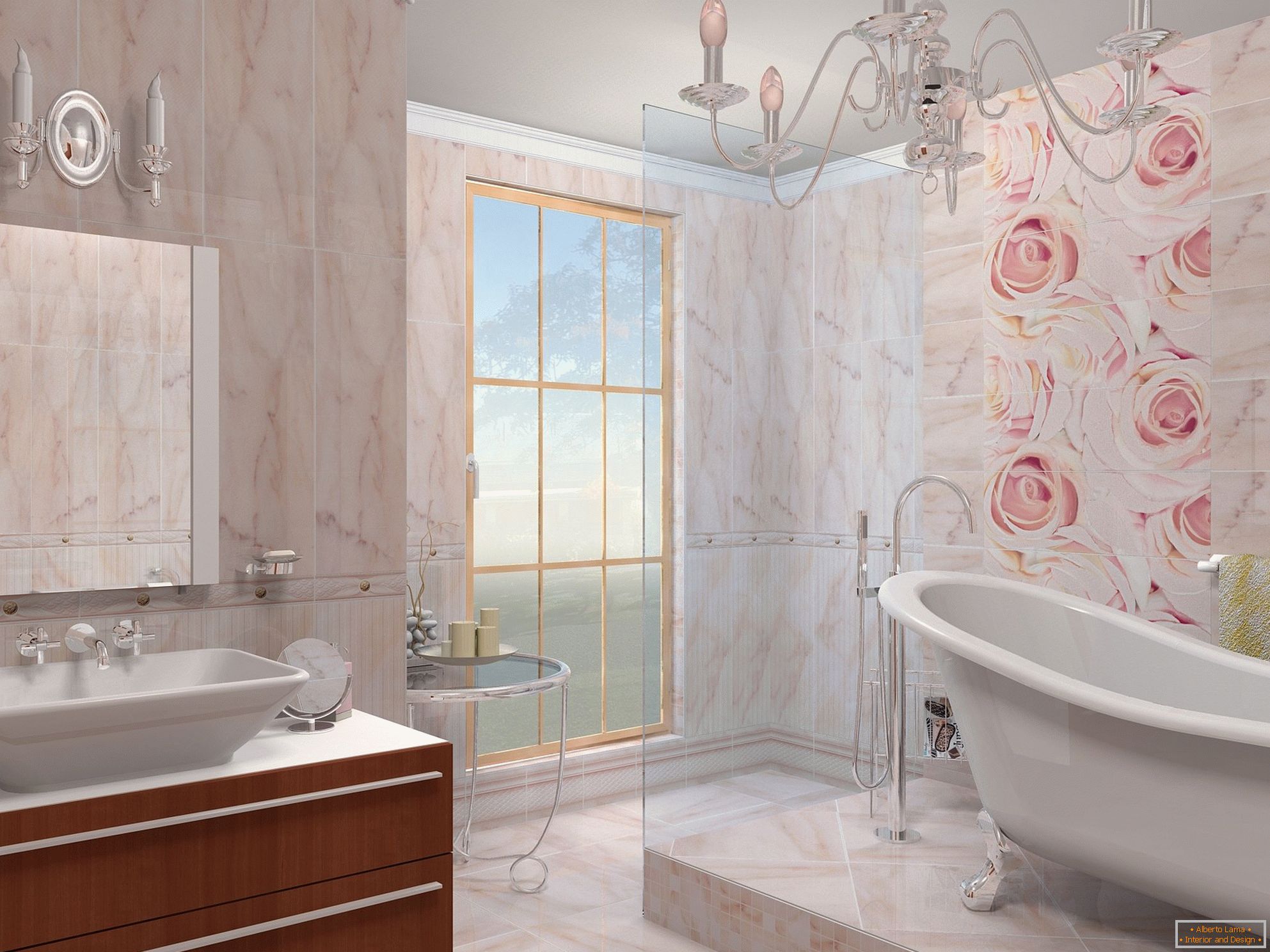 La combinaison du beige et du rose dans le design de la salle de bain