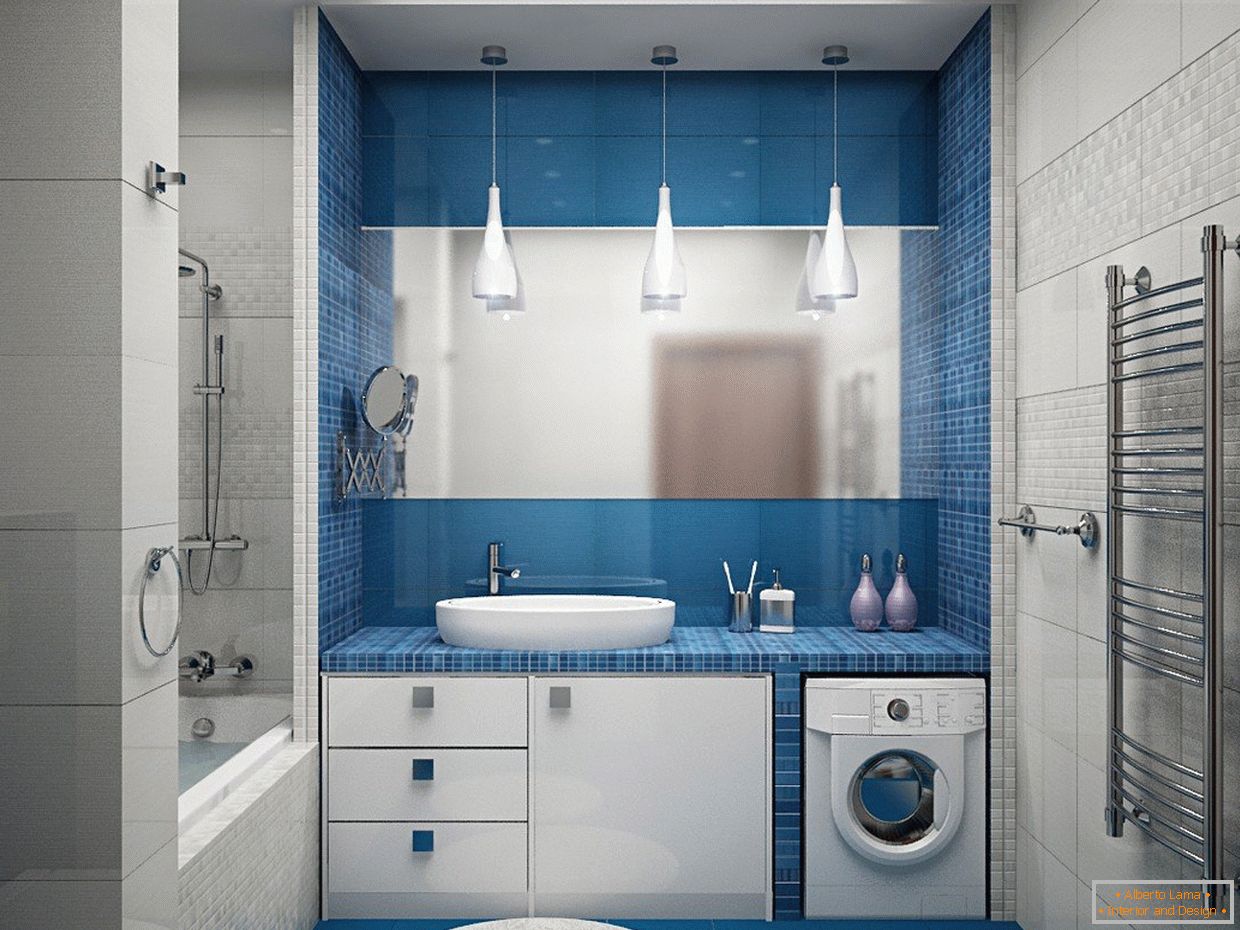 Salle de bain blanche et bleue