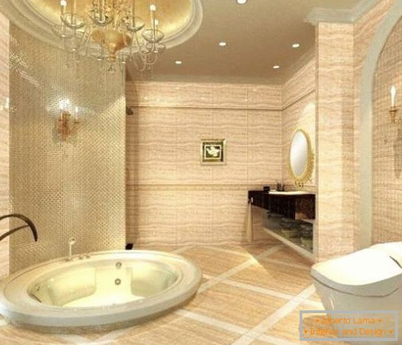 Design de salle de bain avec de la céramique brillante