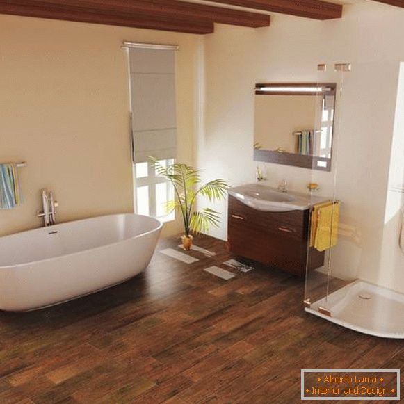 Design de salle de bain avec des carreaux в виде дерева