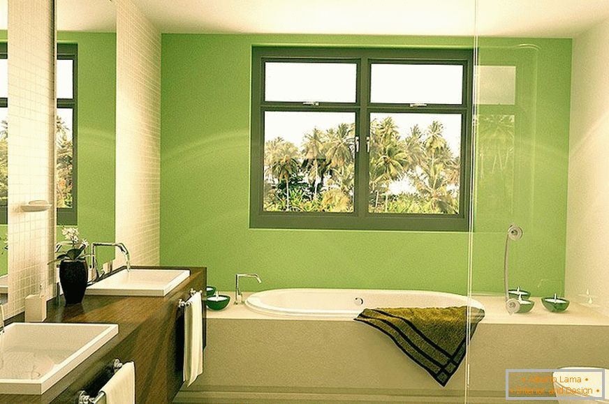 Salle de bain avec fenêtre в зеленом дизайне