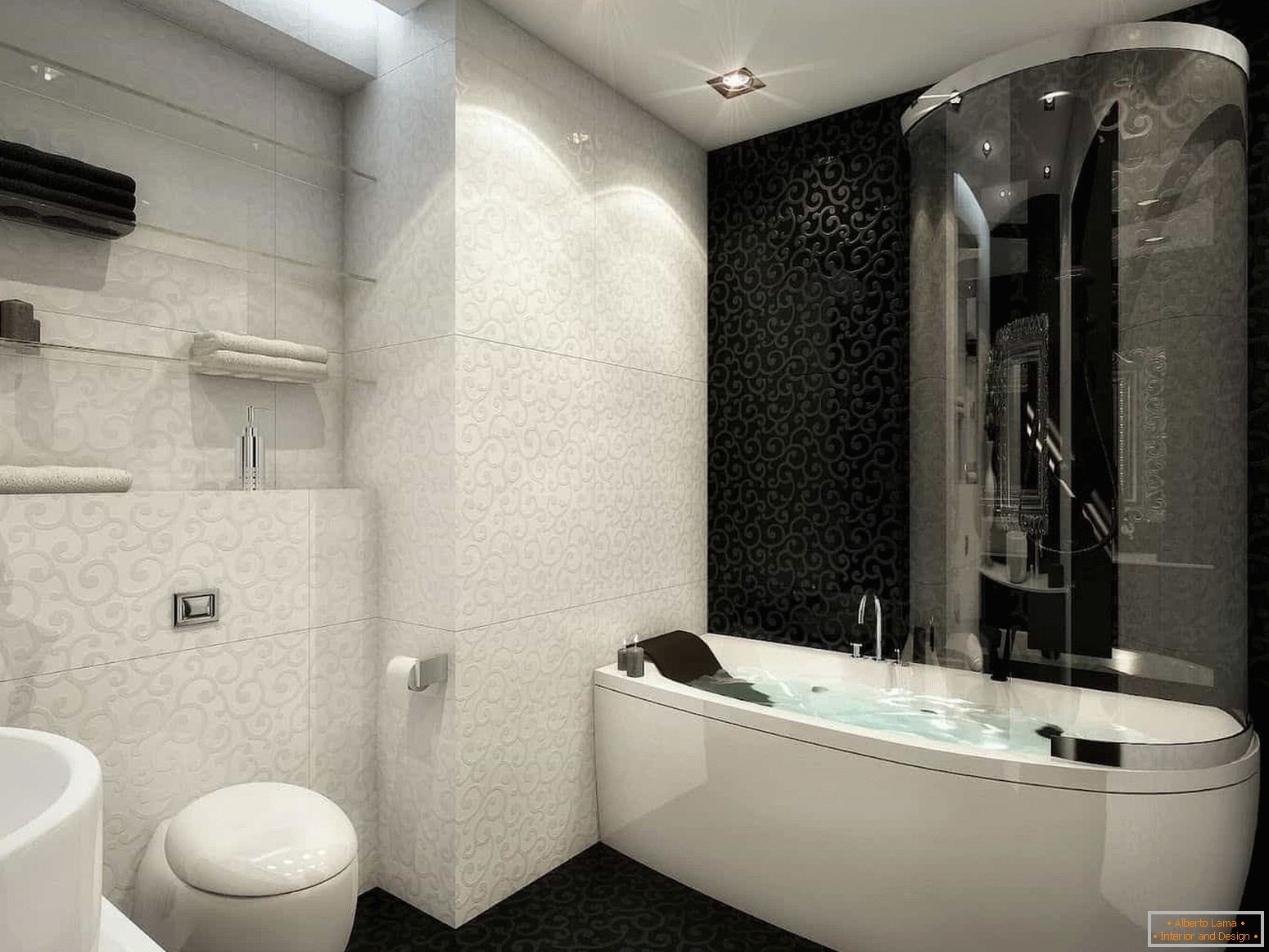 La combinaison de carreaux blancs et noirs dans la salle de bain