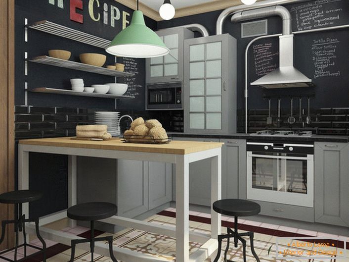Cuisine de style loft dans un petit appartement d'un designer débutant.