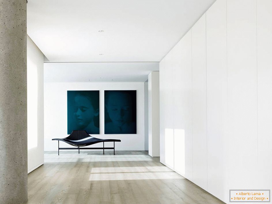 Un exemple frappant d'un design de salle minimaliste dans une maison de campagne.