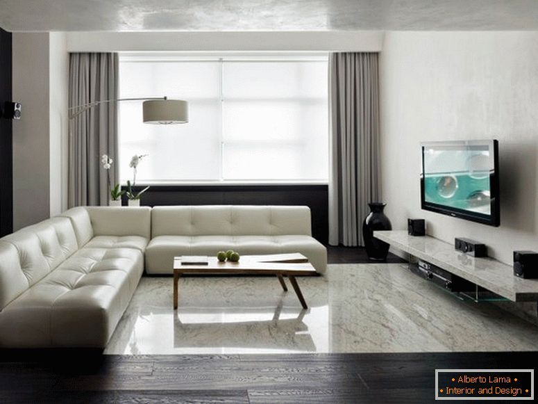 Une des couleurs les plus utilisées pour la décoration intérieure dans les styles de minimalisme est le gris. Une large gamme de nuances de gris permet au concepteur de disposer des accents légers, rendant la pièce plus spacieuse. 