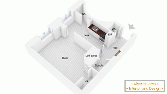 Le plan d'un petit appartement en Suède