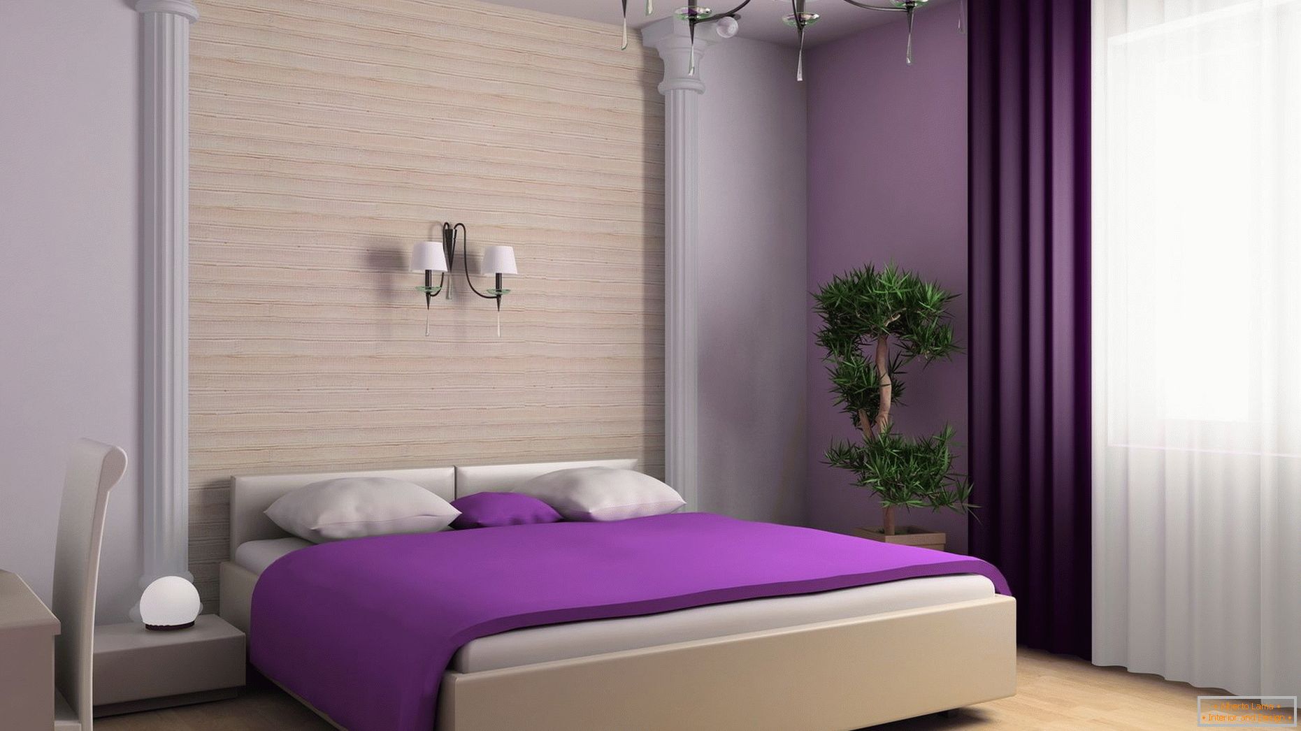 Couverture violette sur le lit