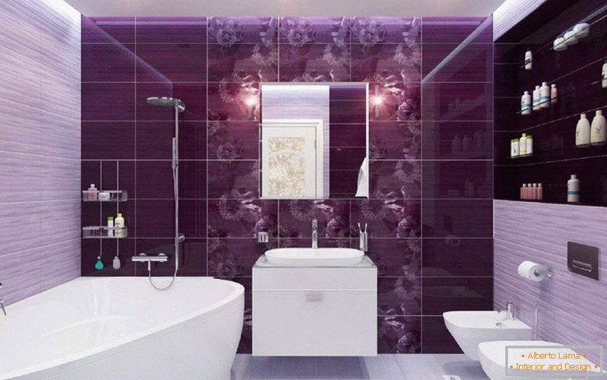 Salle de bain avec carreaux violettes