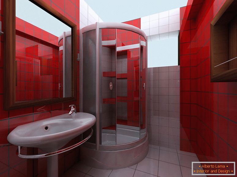 Murs rouges dans la salle de bain