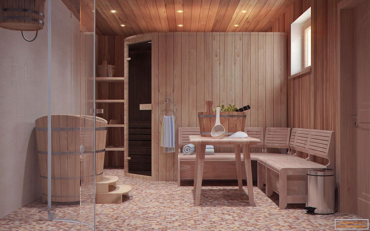 Une salle de relaxation dans un bain scandinave