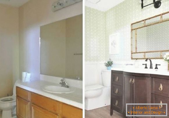 Nouveau design d'une salle de bain dans une maison privée avant et après