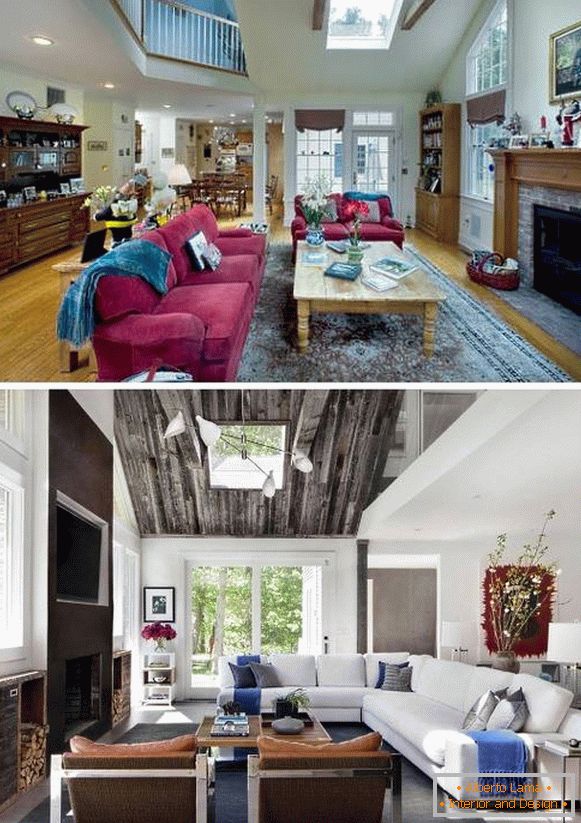 Photo d'intérieur d'une maison privée avant et après