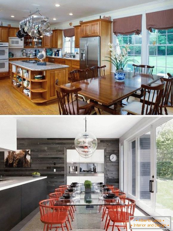 Conception de la cuisine dans une maison privée avant et après les photos